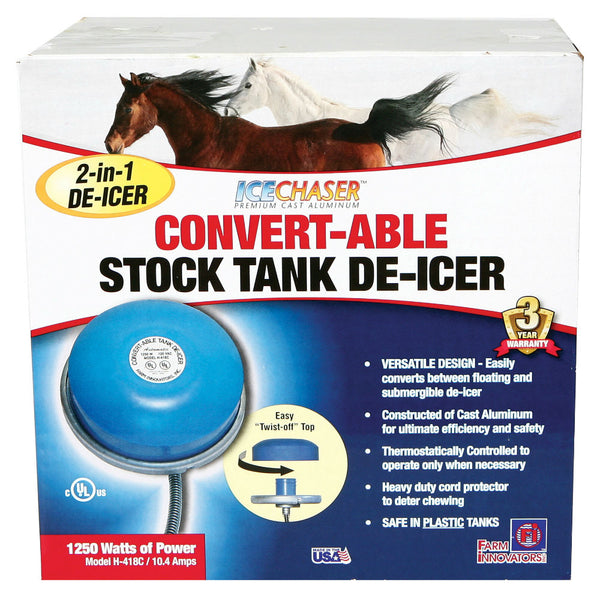 Farm Innovators H-418C Cast Aluminum 2-In-1 Convert-Able Tank De-Icer, 1250W