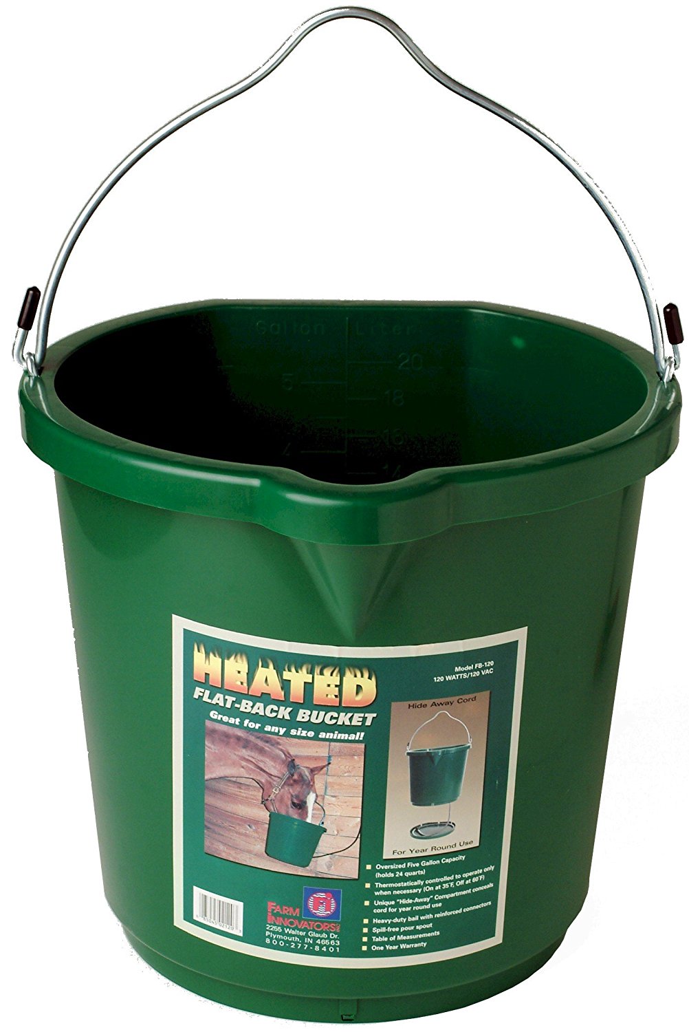 Farm Innovators FB-120 Plastic Oversized Heated Flat-Back Bucket, 120W, 5 Gal