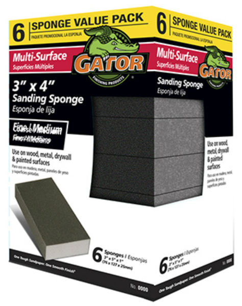 Gator® 4204 Multi-Surface Sanding Sponge, Extra Fine/Fine, 3" x 4", 6-Pack