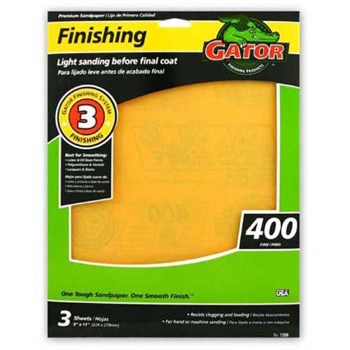 Gator® 7268 Step 3 Finishing Premium Sanding Sheets, 9" x 11", 400 Grit, 3-Pack