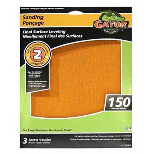 Gator® 7264 Step 2 Sanding Premium Sanding Sheets, 9" x 11", 150-Grit, 3-Pack