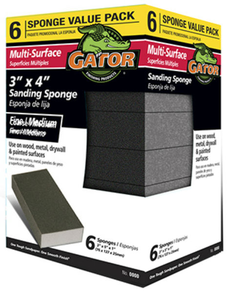 Gator® 4199 Multi-Surface Sanding Sponge, Fine/Medium, 3" x 4", 6-Pack