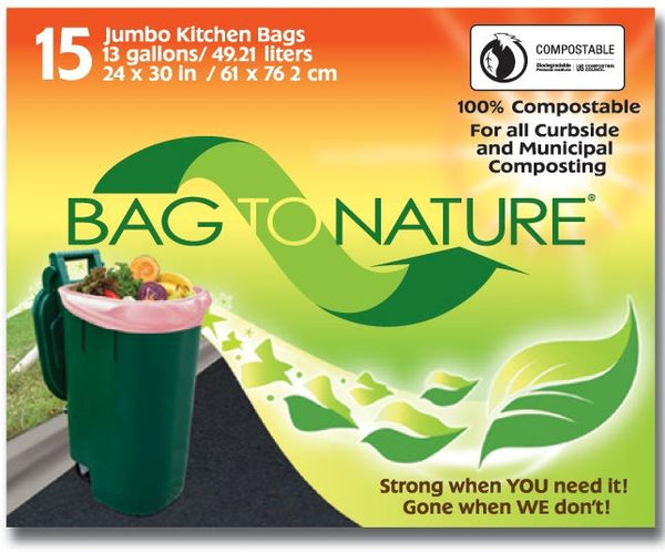 Bag-To-Nature® MBP24205 Jumbo Kitchen Compost Bags, 13-Gallon, 24"x30", 15-Count