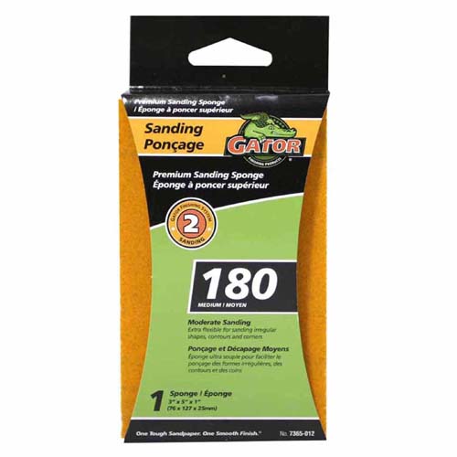 Gator® 7365 Step 2 Sanding Premium Sanding Sponge, 3"x5"x1", Medium 180-Grit