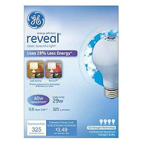 GE 67769 Reveal 29AW/RV/H A Line Halogen Bulb, 29W, Soft White, 3" MOL, 4-Pack
