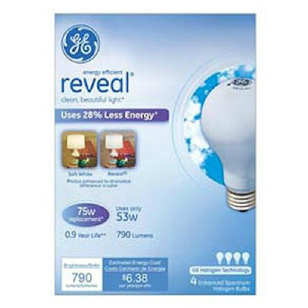 GE 67773 Reveal A Line 53AW/RV/H Halogen Bulb, 53W, Soft White, 3" MOL, 4-Pack
