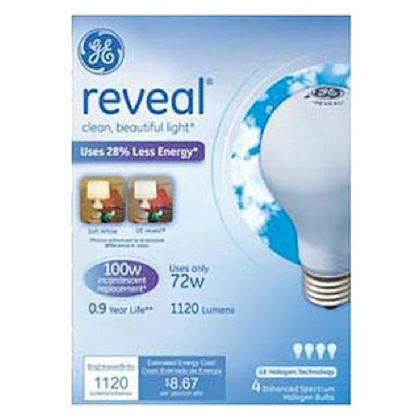 GE 67774 Reveal A Line 72AW/RV/H Halogen Bulb, 72W, Soft White, 3" MOL, 4-Pack