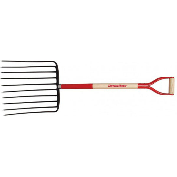 Razor-Back® 76125 Forged Ensilage Fork w/Wood Handle & Steel D-Grip,10-Oval Tine