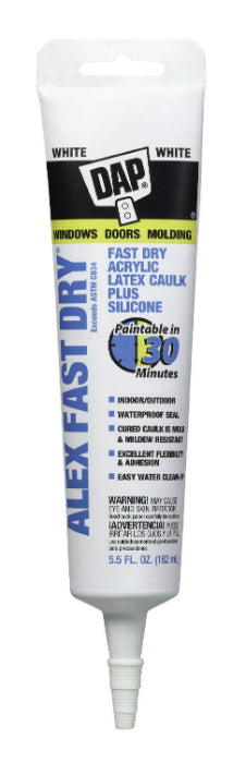 Dap® 18408 Alex Fast Dry® Acrylic Latex Caulk Plus Silicone, 5.5 Oz, White