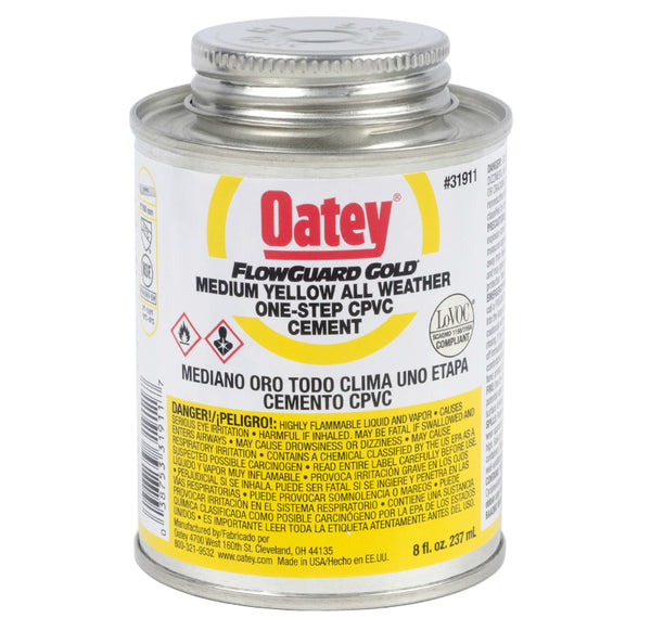 Oatey® 31911 All Weather CPVC FlowGuard Gold® 1-Step Cement, 8 Oz, Yellow