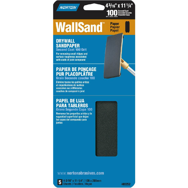 Norton® 07660702534 WallSand™ Die-Cut Drywall Sandpaper, 100-Grit, 5-Pack