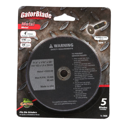 GatorBlade® 9426 Metal Cut-Off Blade, 4" x 1/16" x 3/8", 5-Pack
