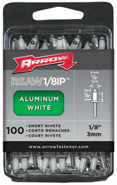Arrow Fastener RSAW1/8IP Short Aluminum Rivet Industrial Pack, 1/8" DM, White