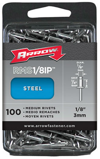 Arrow Fastener RMS1/8IP Medium Steel Rivet, 1/8", 100-Count
