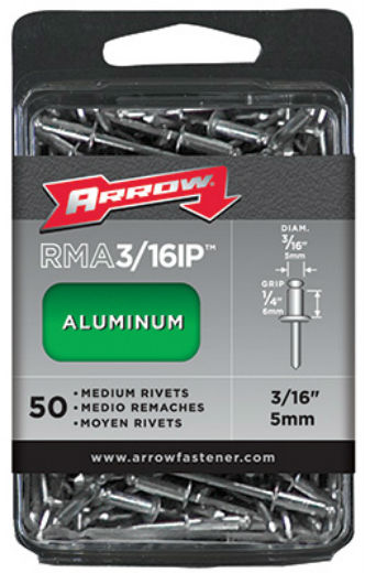 Arrow Fastener RMA3/16IP Medium Aluminum Rivet Industrial Pack, 50 Count
