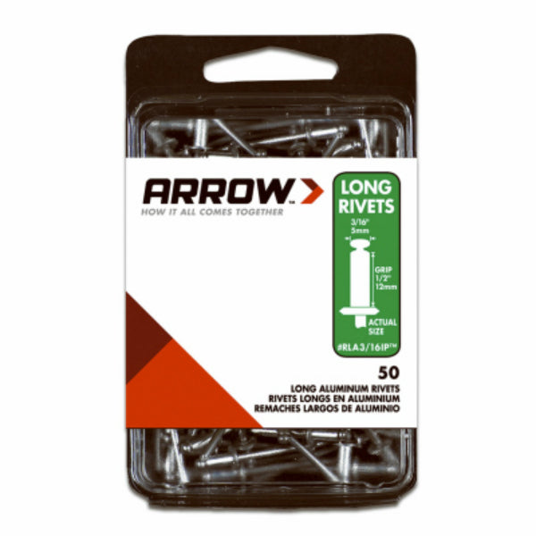 Arrow Fastener RLA3/16IP Long Aluminum Rivet Pack, 3/16" x 1/2", 50 Count