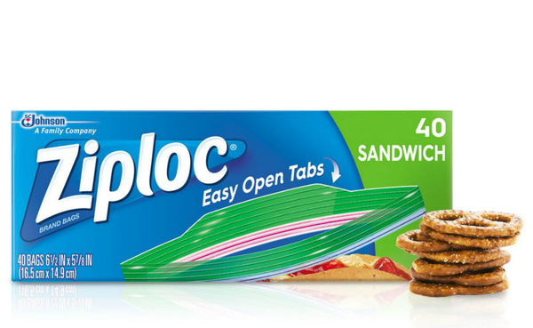 Ziploc® 71139 Sandwich Bags with Easy Open Tabs, 40-Count