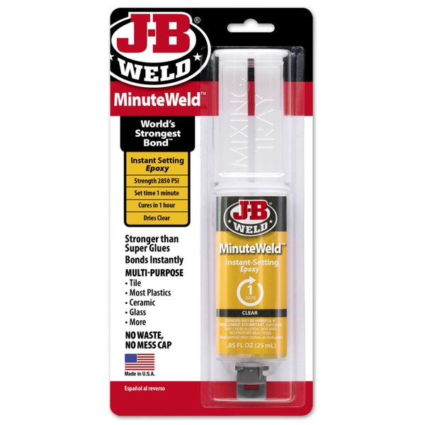 J-B Weld 50101 MinuteWeld Instant Setting Epoxy Syringe, 25 ml, Clear