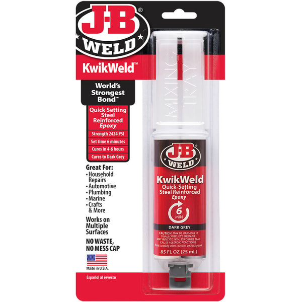 J-B® Weld 50176 KwikWeld™ Quick-Setting Steel Reinforced Epoxy Syringe, 25 ml