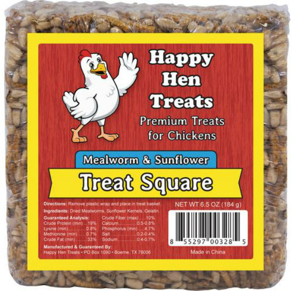 Happy Hen Treats 17080 Premium Treat Square, Mealworm & Sunflower, 6.5 Oz