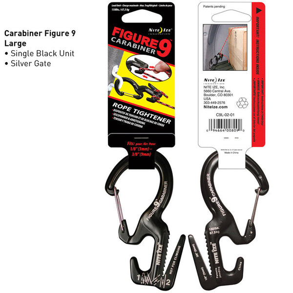 Nite Ize C9L-02-01 Figure 9® Carabiner Rope Tightener, Large, For 1/8" to 3/8"