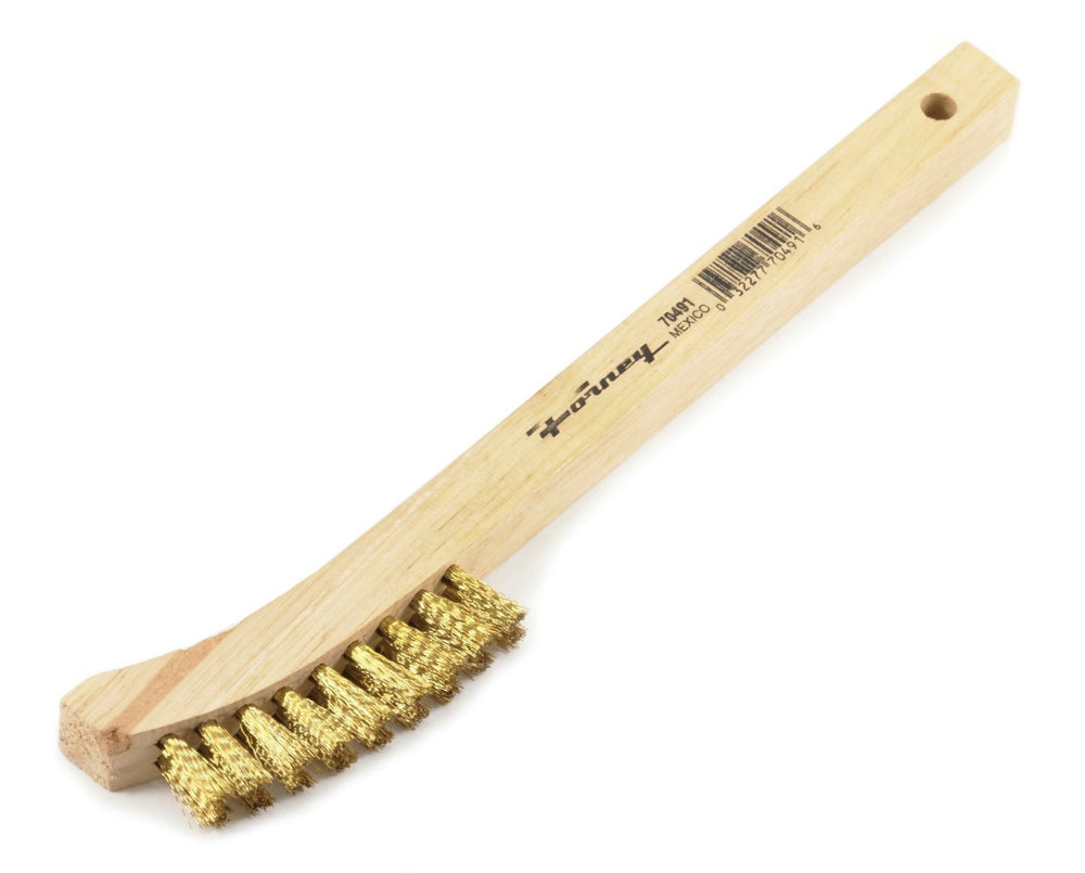 Forney 70491 Wire Scratch Brush, Brass with Back Wood Handle, 8-5/8" x 0.006"