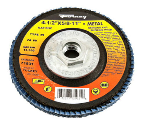 Forney 71931 Blue Zirconia Flap Disc, 60 Grit, Type 29, 4.5" x 5/8-11 Arbor,ZA60