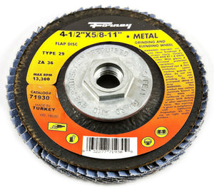 Forney 71930 Blue Zirconia Flap Disc, 36 Grit, Type 29, 4.5" x 5/8-11 Arbor,ZA36