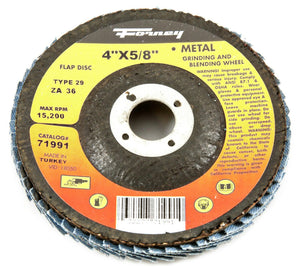 Forney 71991 Blue Zirconia Flap Disc, 36 Grit, Type 29, 4" x 5/8" Arbor, ZA36
