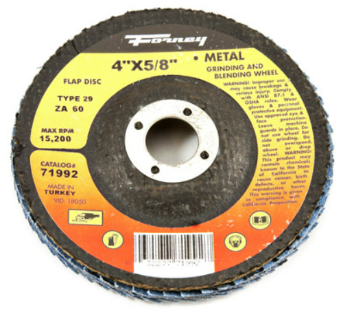 Forney 71992 Blue Zirconia Flap Disc, 60 Grit, Type 29, 4" x 5/8" Arbor, ZA60