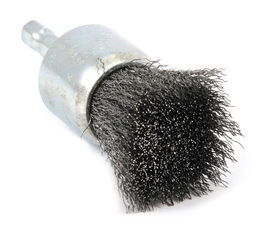 Forney 72738 Fine Crimped Wire End Brush, 1" x 0.008", 1/4" Hex Shank