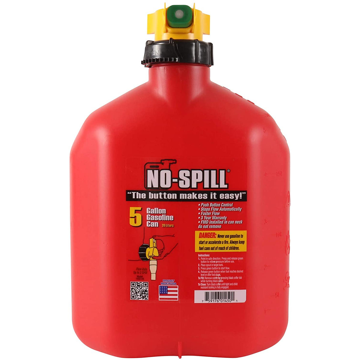No-Spill 1450 Poly Gasoline Fuel Can with Rear-Handle, 5-Gallon
