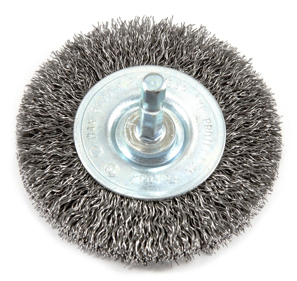 Forney 72735 Stem Mounted Coarse Crimped Wire Wheel, 3" x 0.012", 1/4" Hex Shank