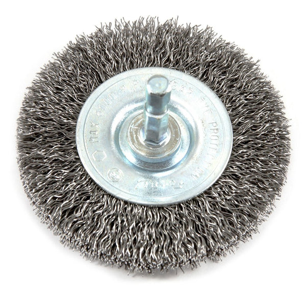 Forney 72735 Stem Mounted Coarse Crimped Wire Wheel, 3" x 0.012", 1/4" Hex Shank