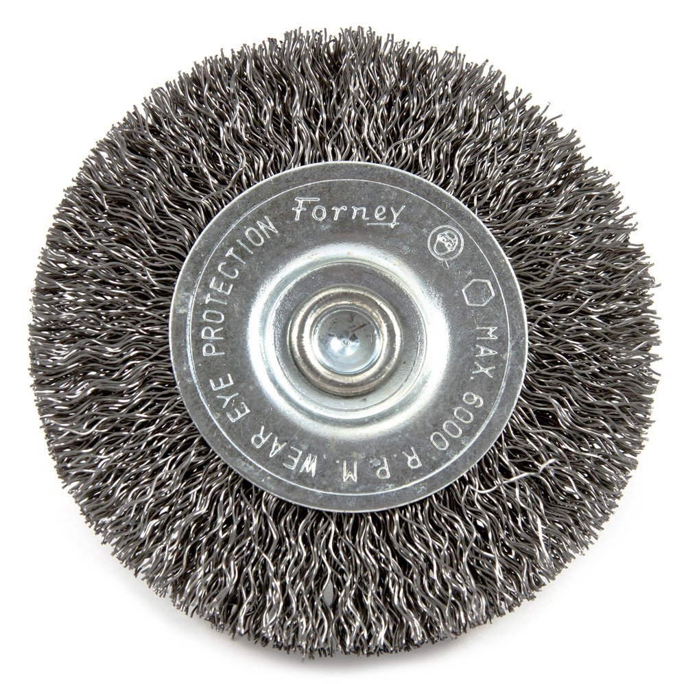 Forney 72735 Stem Mounted Coarse Crimped Wire Wheel, 3" x 0.012", 1/4" Hex Shank