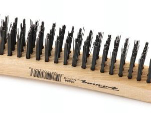 Forney 70504 Wire Scratch Brush with Curved Wood Handle, 13-3/4" x 0.014"