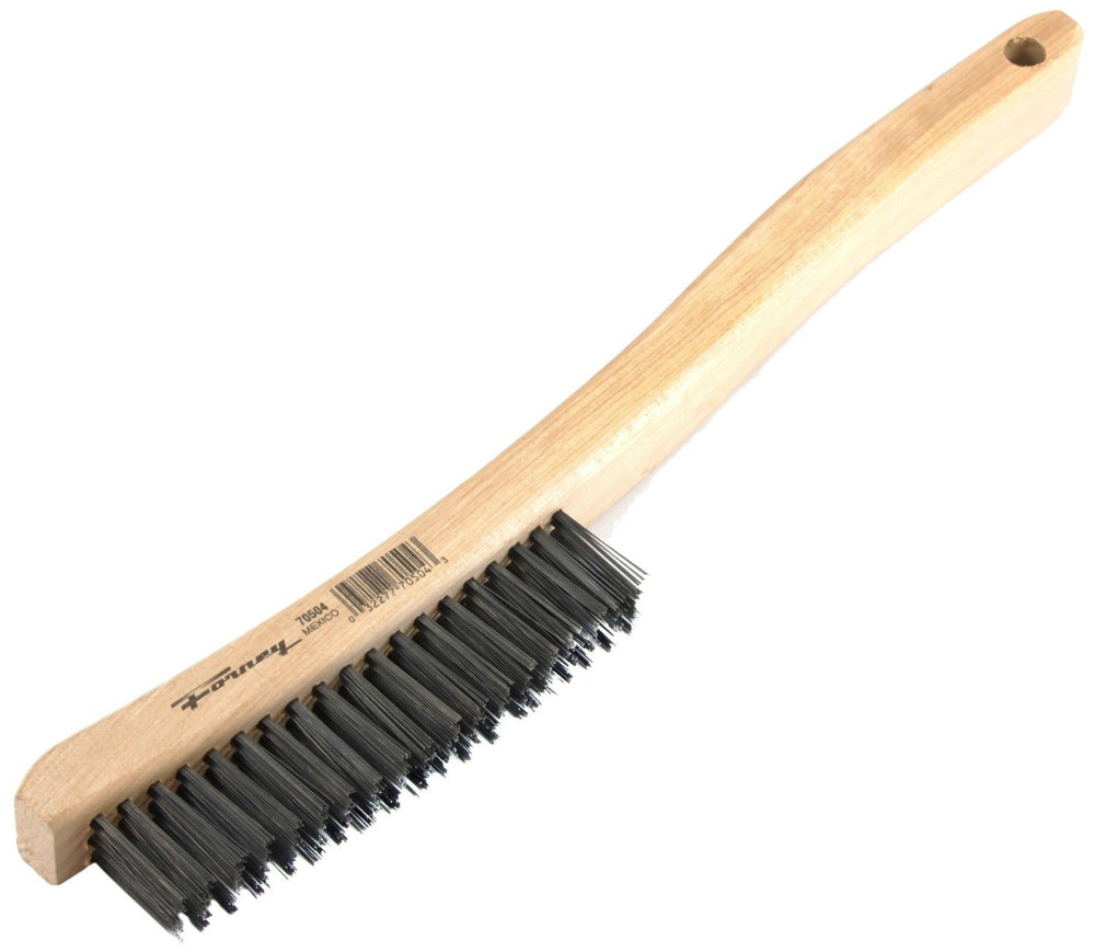 Forney 70504 Wire Scratch Brush with Curved Wood Handle, 13-3/4" x 0.014"