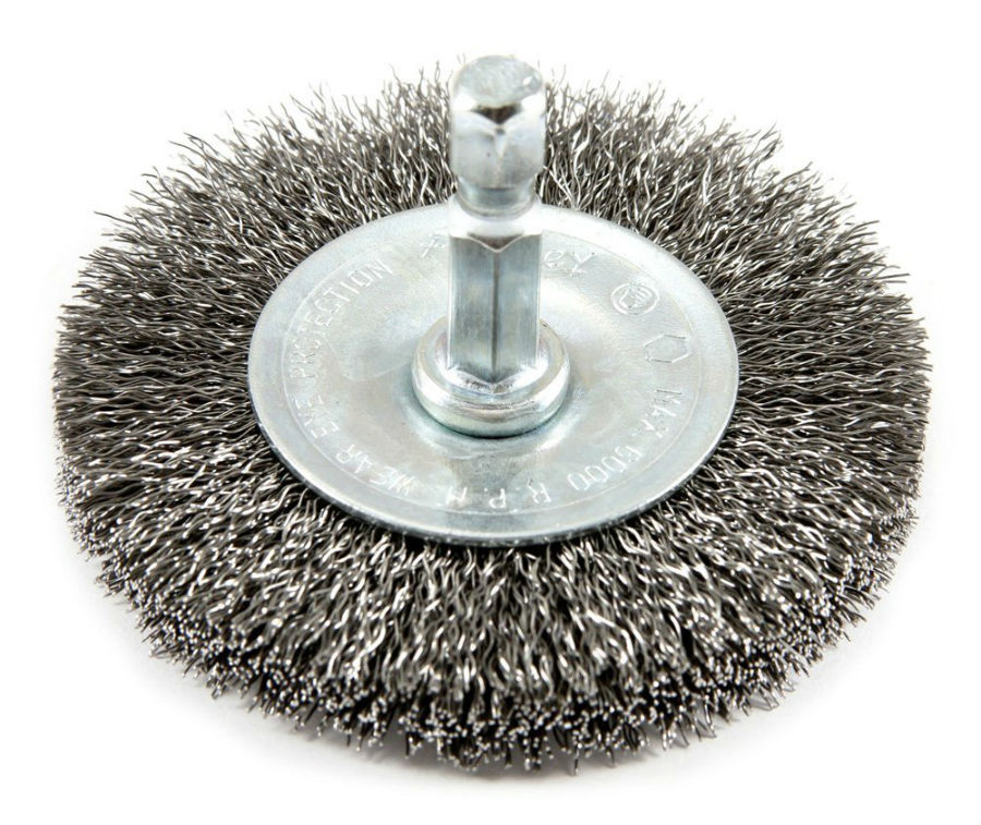 Forney 72734 Stem Mounted Fine Crimped Wire Wheel, 2.5" x 0.008", 1/4" Hex Shank