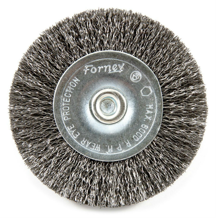 Forney 72734 Stem Mounted Fine Crimped Wire Wheel, 2.5" x 0.008", 1/4" Hex Shank