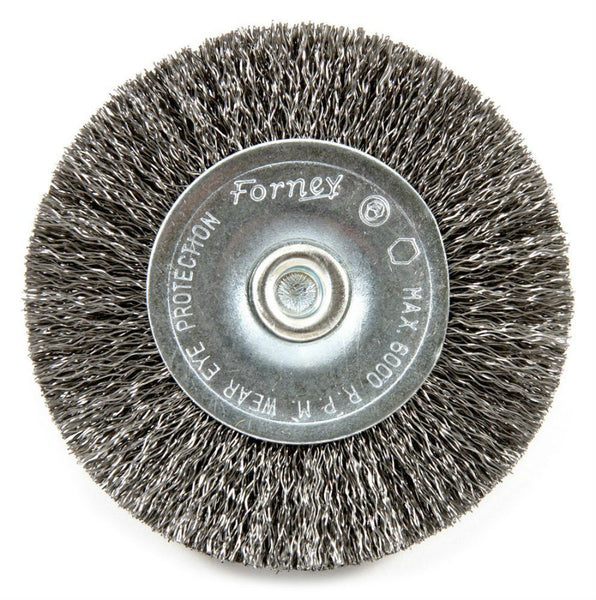 Forney 72734 Stem Mounted Fine Crimped Wire Wheel, 2.5" x 0.008", 1/4" Hex Shank