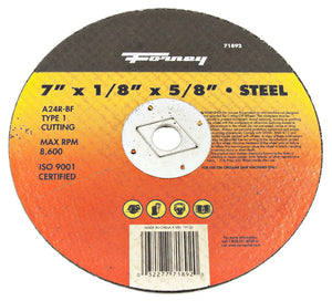 Forney 71892 Cut-Off Wheel for Circular Saws, Type 1, 7" x 1/8" x 5/8", A24R-BF