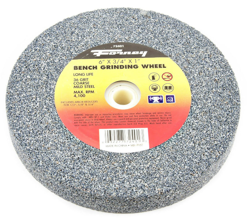 Forney 72401 Bench Grinding Wheel, Coarse 36 Grit, 6" x 3/4" x 1" Arbor