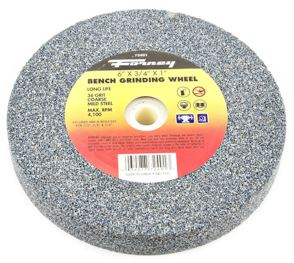 Forney 72401 Bench Grinding Wheel, Coarse 36 Grit, 6" x 3/4" x 1" Arbor