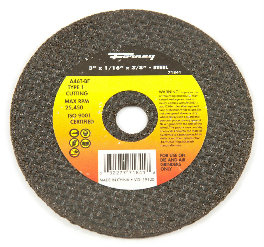 Forney 71841 Metal Cut-Off Wheel, Type 1, 3" x 1/16" x 3/8" Arbor, A46T-BF
