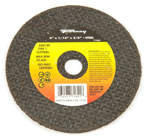 Forney 71841 Metal Cut-Off Wheel, Type 1, 3" x 1/16" x 3/8" Arbor, A46T-BF