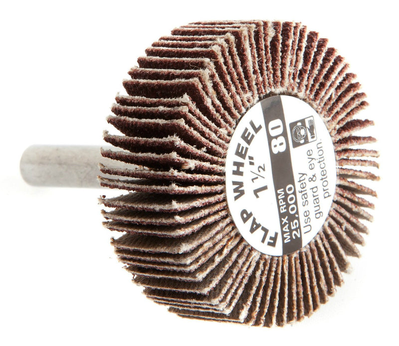 Forney 60188 Flap Wheel, 1/4" Shank Mounted, 1-1/2" x 1/2", 80 Grit