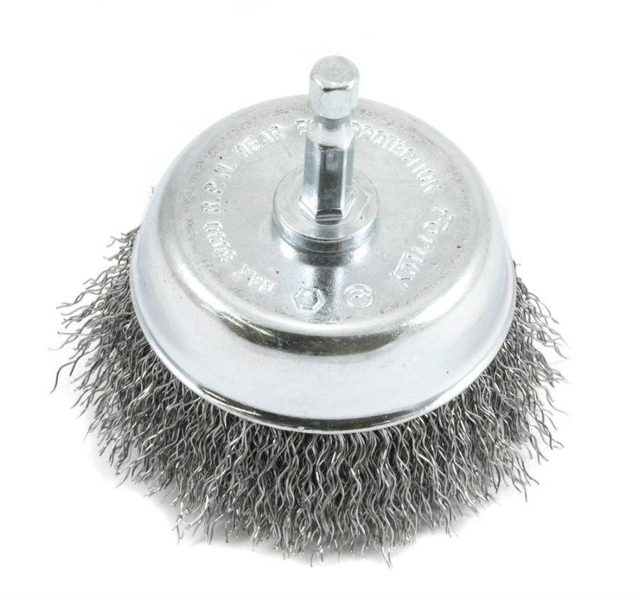 Forney 72731 Coarse Crimped Wire Cup Brush, 3" x 0.012" Wire, 1/4" Hex Shank