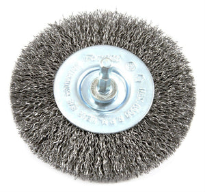 Forney 72739 Stem Mounted Coarse Crimped Wire Wheel, 4" x 0.012", 1/4" Hex Shank