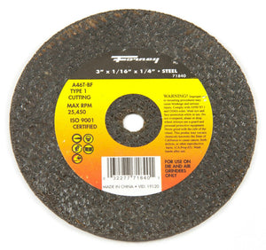 Forney 71840 Metal Cut-Off Wheel, Type 1, 3" x 1/16" x 1/4" Arbor, A46T-BF