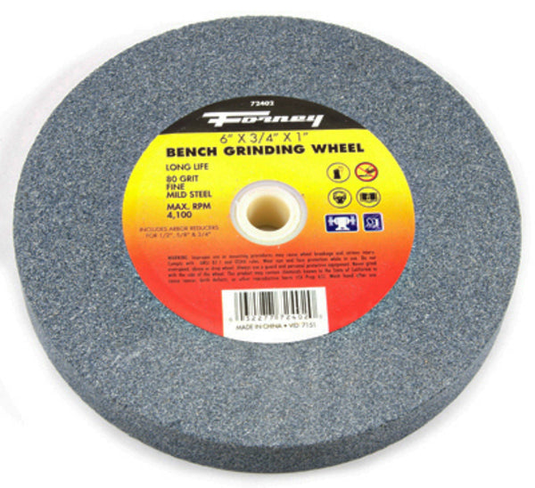 Forney 72402 Bench Grinding Wheel, Fine 80 Grit, 6" x 3/4" x 1" Arbor